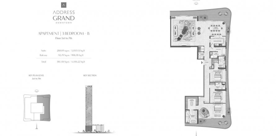Apartment in Address Grand Downtown in Downtown Dubai (Downtown Burj Dubai), UAE 3 bedrooms, 381.46 sq.m. № 575458