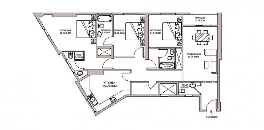 Apartament në Nuaimia Towers në Al Naemiyah, Ajman, Emiratet e Bashkuara Arabe 3 dhoma gjumi, 206.46 m2. № 564576