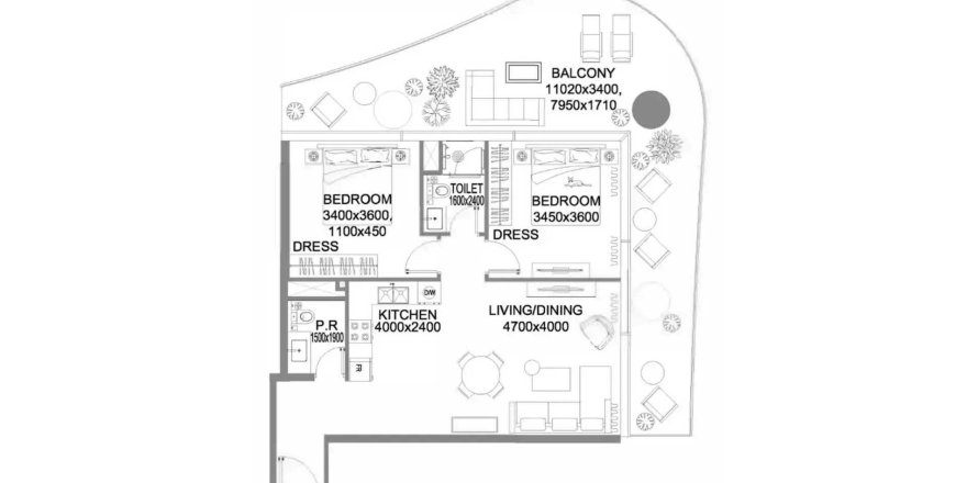 Korter asukohaga The WOW Tower asukohaga Dubai Land, AÜE: 2 magamistoaga, 116.6 m² Nr 705484