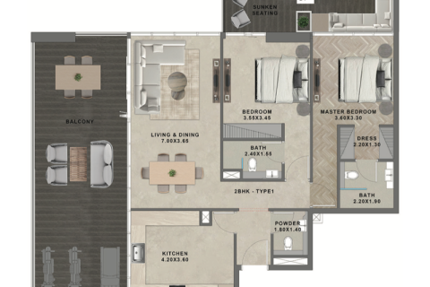 Apartament na sprzedaż w Al Furjan, Dubai, ZEA 1 sypialnia, 74 mkw., nr 690063 - zdjęcie 3