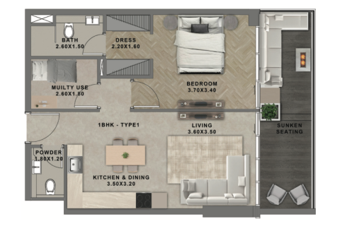 Apartament na sprzedaż w Al Furjan, Dubai, ZEA 1 sypialnia, 74 mkw., nr 690063 - zdjęcie 2