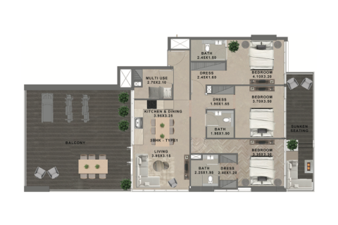 Apartament na sprzedaż w Al Furjan, Dubai, ZEA 1 sypialnia, 74 mkw., nr 690063 - zdjęcie 4