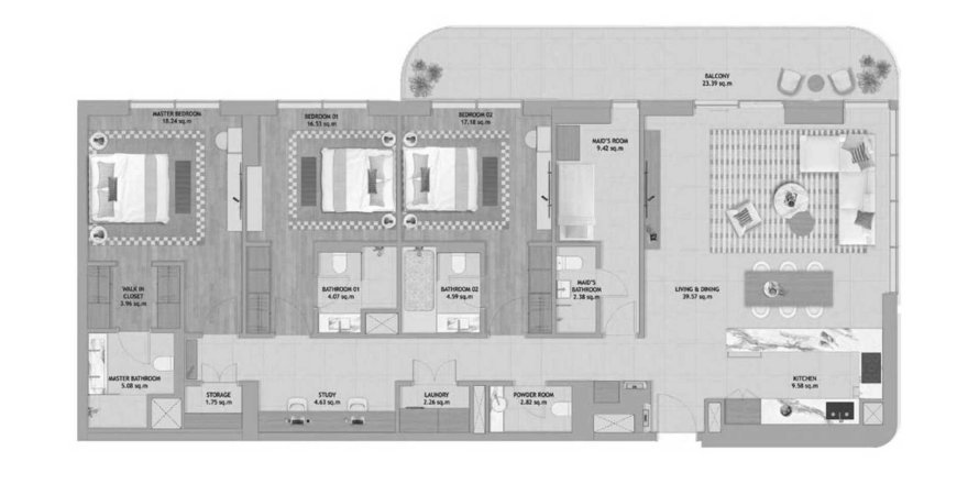 Apartament në The Beach House Fahid në Al Fahid, Abu Dhabi, Emiratet e Bashkuara Arabe 3 dhoma gjumi, 251 m2. № 695863