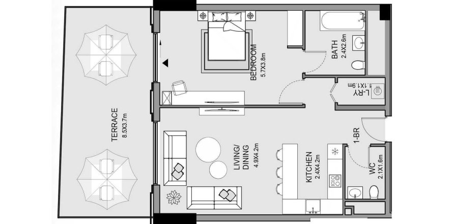 Floor plan «TYPE 1G», 1 bedroom, in EDGEWATER RESIDENCES
