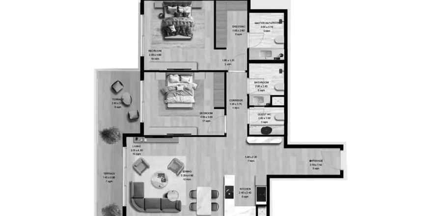 Lakás a Manchester City Yas Residences lakóparkban itt: Abu Dhabi, EAE, 2 hálószoba, 120 m², azonosító: 694776