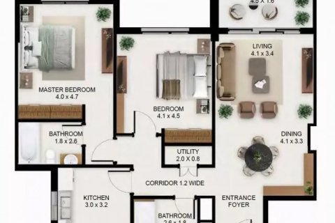Apartament na sprzedaż w Dubai, ZEA 1 pokój, 41 mkw., nr 728471 - zdjęcie 11