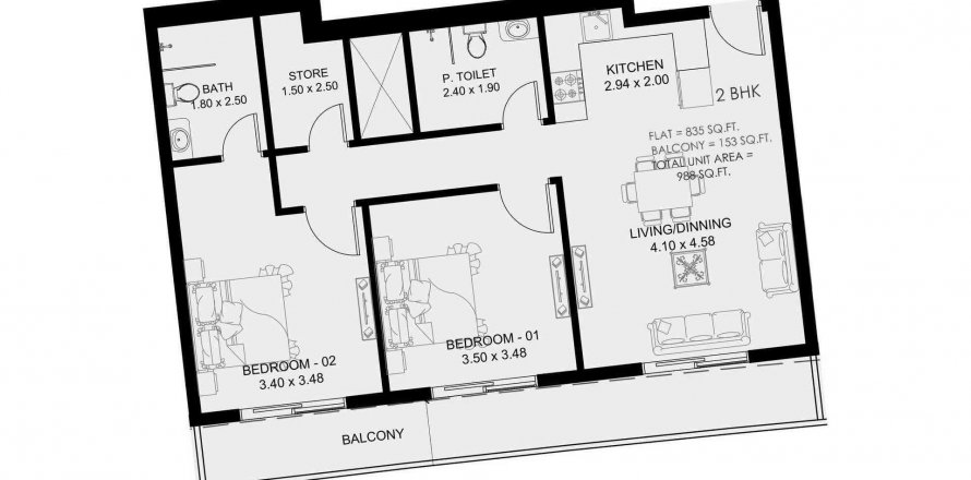 Apartment in Dubai South in Dubai South (Dubai World Central), UAE 2 bedrooms, 91.79 sq.m. № 564910