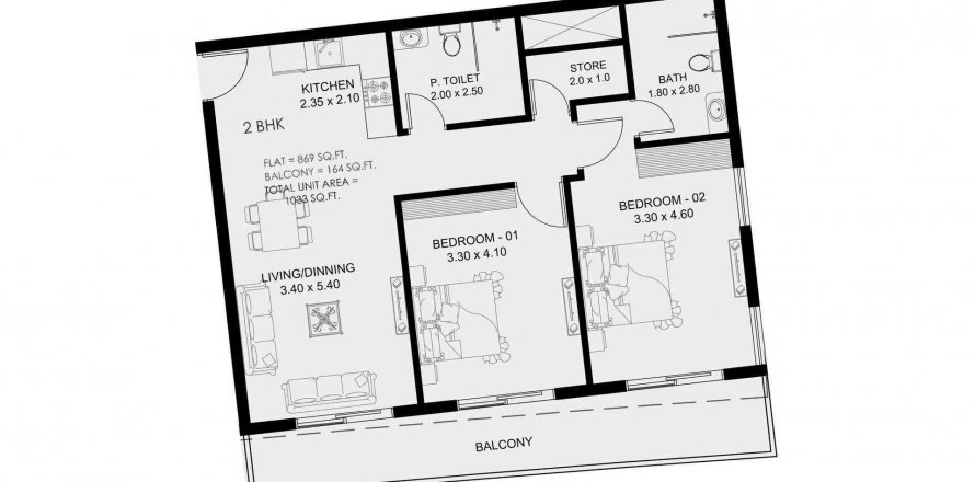Apartament w Dubai South (Dubai World Central), Dubai, ZEA 2 sypialnie, 95.97 mkw. nr 564911