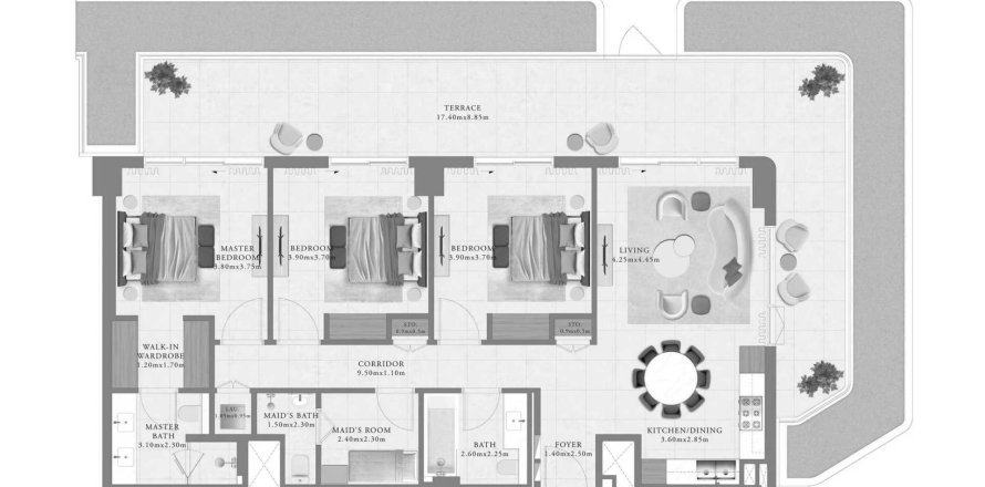 Apartman u Sera 1 u Mina Rashid, Dubai, UAE 190 m2, 3 spavaćih soba Br. 694416