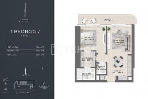 Byt v Business Bay, Dubai, SAE 1 ložnice, 75 m² Č.: 616156 - fotografie 17