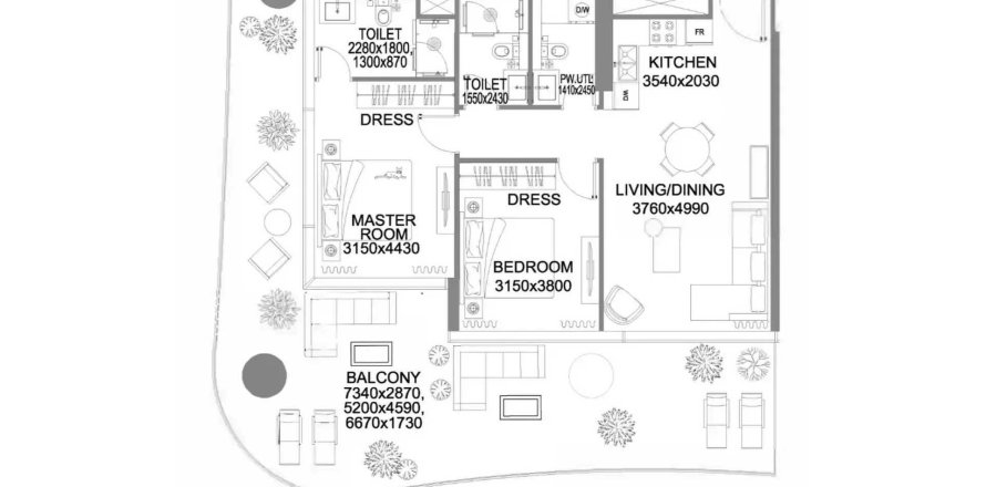 阿联酋 Dubai Dubai Land 公寓  2 卧, 133.04 平方米 , 编号 705489