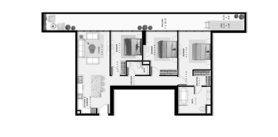 Dzīvoklis Ocean Pearl Dubaijā, AAE 3 istabas, 163 m2 Nr. 541033