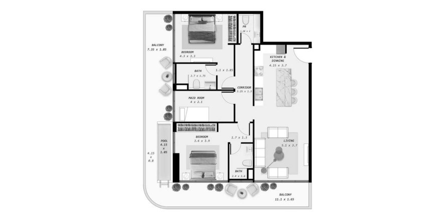 Korter asukohaga Ocean Pearl asukohaga Dubai, AÜE: 2 magamistoaga, 143 m² Nr 541029