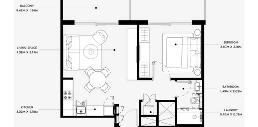 Apartman u Azizi Leily u gradu Al Jaddaf, Dubai, UAE 1 spavaća soba, 59.4 m2 Br. 646061