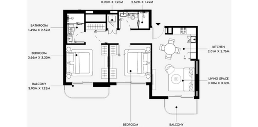 Apartman u Azizi Leily u gradu Al Jaddaf, Dubai, UAE 2 spavaće sobe, 78.6 m2 Br. 646062