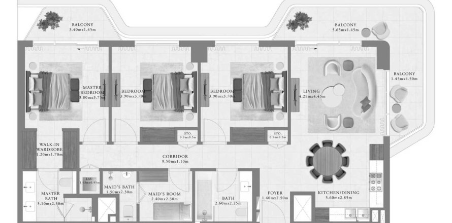 Apartman u Sera 1 u Mina Rashid, Dubai, UAE 156 m2, 3 spavaćih soba Br. 694414