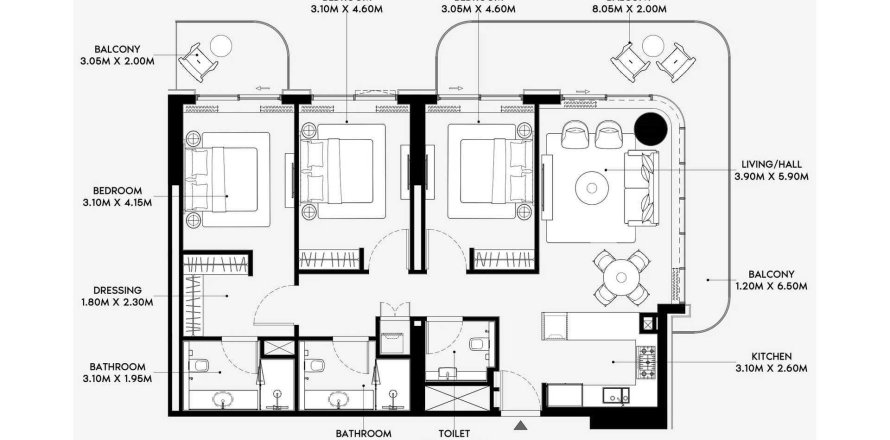 Apartament në Azizi Venice 13 në Dubai South (Dubai World Central), Emiratet e Bashkuara Arabe 3 dhoma gjumi, 150 m2. № 686991