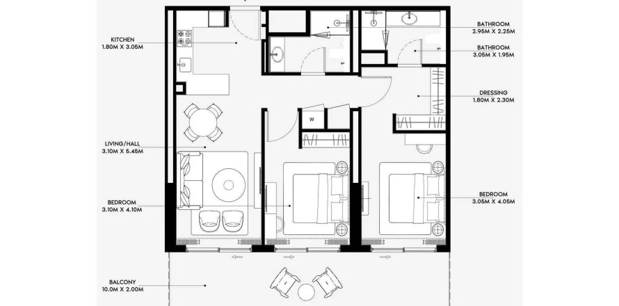 Apartament në Azizi Venice 13 në Dubai South (Dubai World Central), Emiratet e Bashkuara Arabe 2 dhoma gjumi, 107 m2. № 686988