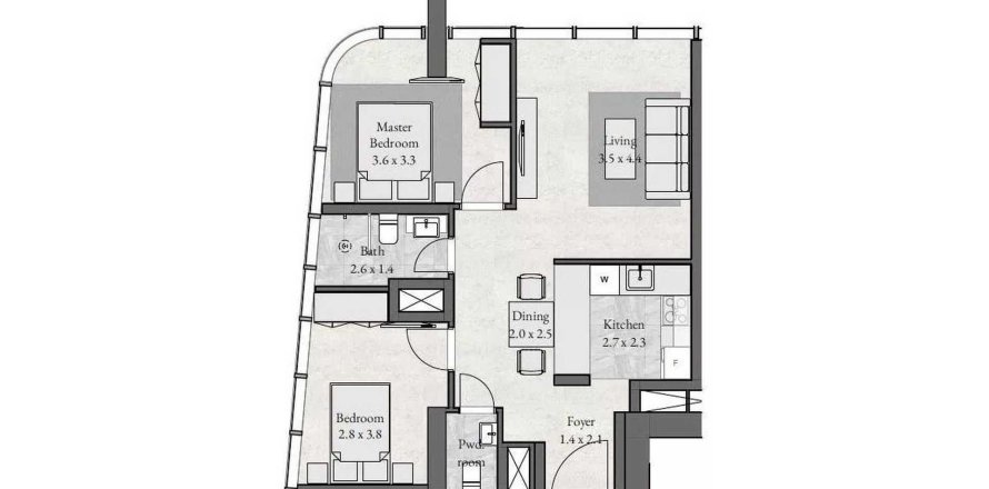 Apartament în Al Reem Island, Abu Dhabi, EAU 2 dormitoare, 88.2 mp.  №758571