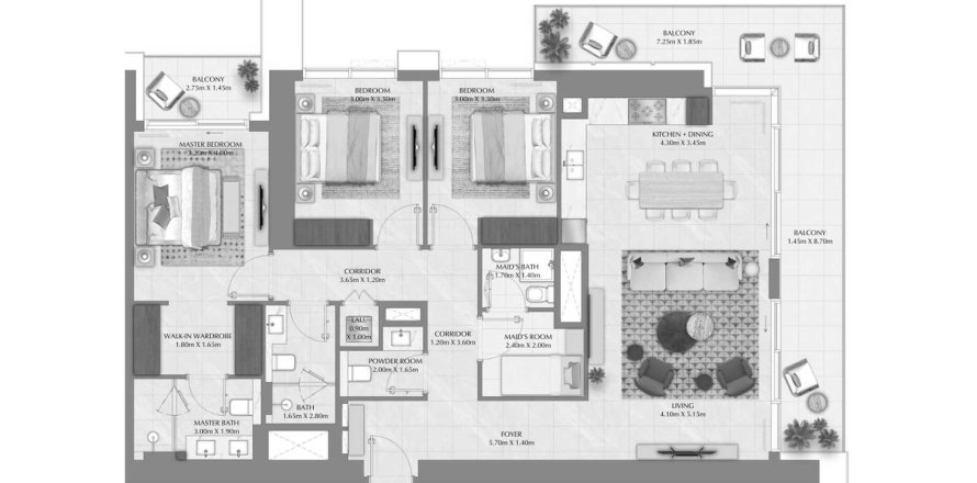 Huoneisto Lyvia By Palace Dubai Creek Harbour (The Lagoons), Arabiemiraatit 3 makuuhuonetta, 169.21 m2 № 645497