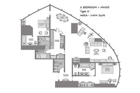 Apartmen di Burj Khalifa, Dubai, UAE 2 bilik tidur, 177.35182700 meter persegi № 694936 - foto 4