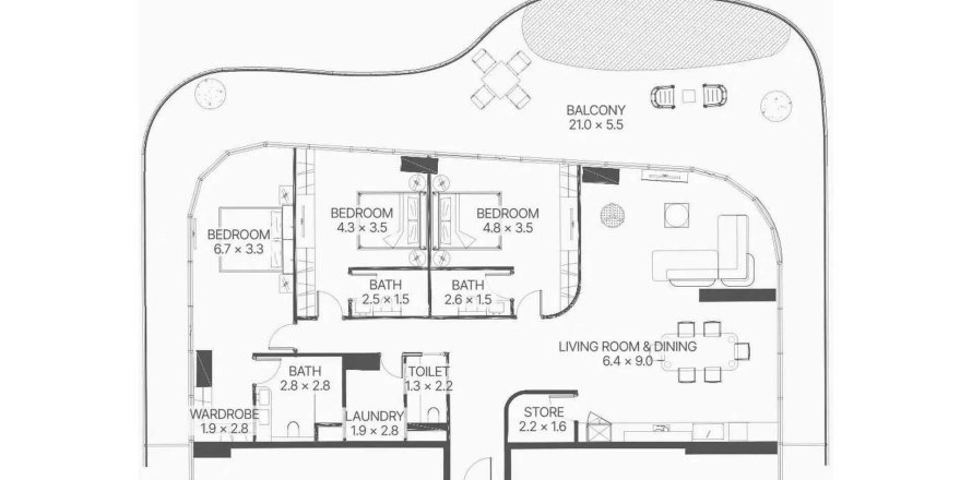 Apartament în Al Marjan Island, Ras Al Khaimah, EAU 3 dormitoare, 301.39 mp. №646009