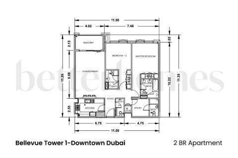 Lägenhet i Downtown Dubai (Downtown Burj Dubai), Dubai, UAE 2 sovrum, 120.41 kvm Nr. 750207