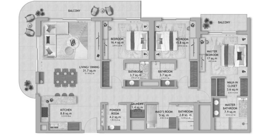 Huoneisto The Wilds Residences Wadi Al Safa 3, Dubai, Arabiemiraatit 3 makuuhuonetta, 194 m2 № 697207