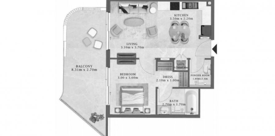 Al Marjan Island、Ras Al Khaimah、UAEにあるマンション 1ベッドルーム、69.31 m2 No613708