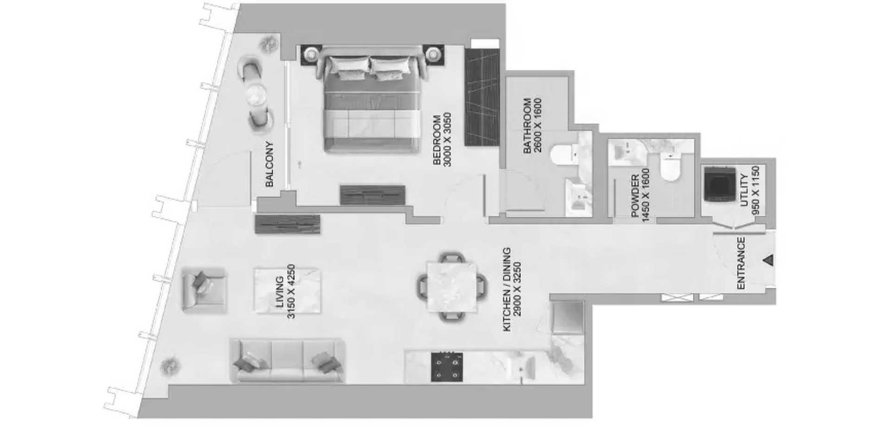 Apartment floor plan «1BR-53», 1 bedroom in The Mirage at Sobha Central