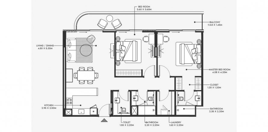 Apartemen di Azizi Ameer di Al Furjan, Dubai, UEA 2 kamar tidur, 118.03 m2 nomor 619566