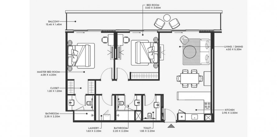 Apartment in Azizi Ameer in Al Furjan, Dubai, UAE 2 bedrooms, 121.08 sq.m. № 619565