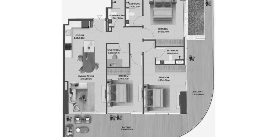 Leilighet i Majan, Dubai, Emiratene 3 soverom, 161.74 kvm nr. 660745