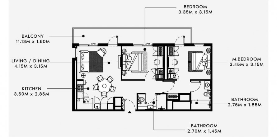 Korter asukohaga BEACH OASIS 2 asukohaga Dubai Studio City, AÜE: 2 magamistoaga, 98.02 m² Nr 449936