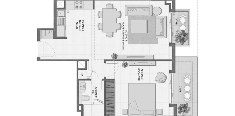 Apartemen di Reeman Residence 01 di Al Shamkha, Abu Dhabi, UEA 1 kamar tidur, 64.85 m2 nomor 740741